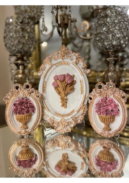 Beyaz Çerçeveli Tablo 3 Lü Set Masa Duvar Süsü