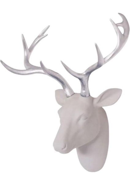 Geyik Duvar Büst Beyaz Silver