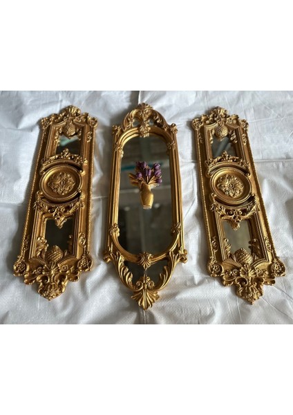 Özel Tasarım Duvar Ayna 3lü Set , Çiçekli Ayna 70CM