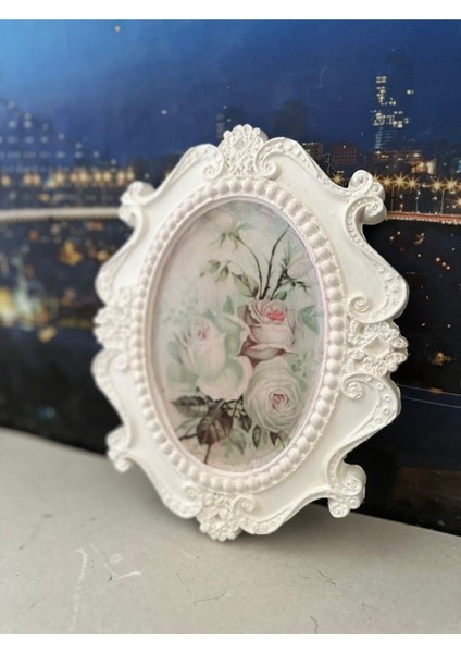 Vintage Tarzı El Yapımı Beyaz Tablo 22CM,DEKORATIF Duvar Tablo