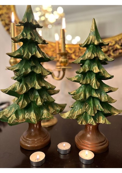 Yeni Yıl Büyük Çam Ağacı 50 cm ve 35 cm 2li Set , Noel Çam Ağacı Set