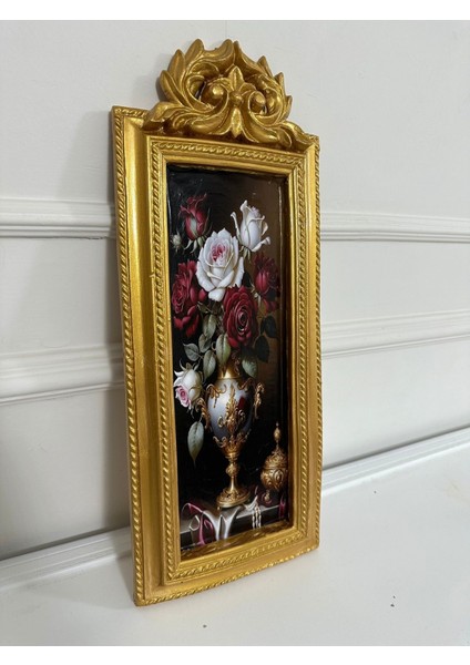 Vintage Tarzı El Yapımı Dekopaj Tablo Özel Tasarım 50X22CM,VAZODA Gül ve Çiçek Tablo