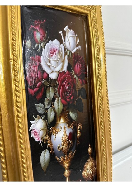 Vintage Tarzı El Yapımı Dekopaj Tablo Özel Tasarım 50X22CM,VAZODA Gül ve Çiçek Tablo modelleri