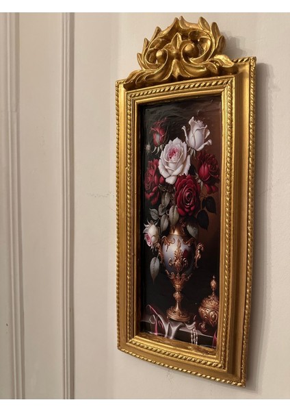 Vintage Tarzı El Yapımı Dekopaj Tablo Özel Tasarım 50X22CM,VAZODA Gül ve Çiçek Tablo indirimleri