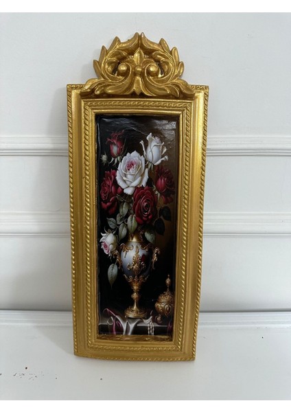 Vintage Tarzı El Yapımı Dekopaj Tablo Özel Tasarım 50X22CM,VAZODA Gül ve Çiçek Tablo