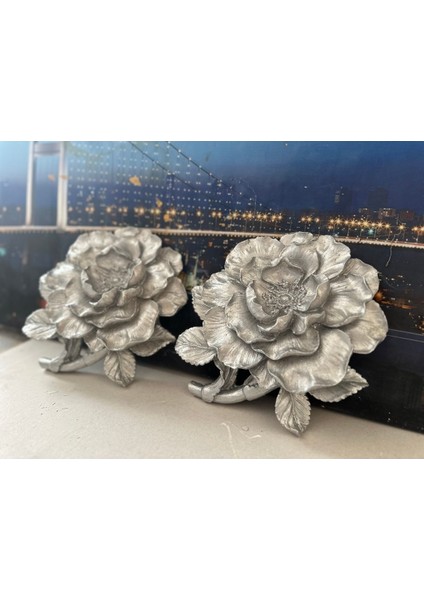 Şakayık Duvar Çiçek 2li Gümüş ,duvar Dekoratif Süs