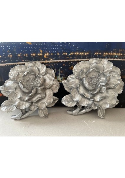 Şakayık Duvar Çiçek 2li Gümüş ,duvar Dekoratif Süs modelleri