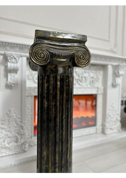 Sütun 90 cm Dekoratif Büyük Boy Sütün Polyester Siyah Gold Eskitme