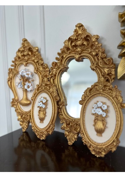 Avangard 4lü Duvar Tablo ve Ayna Set , El Yapımı 42CM