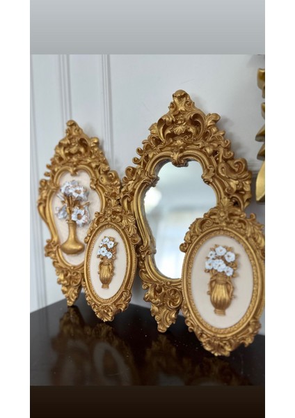 Avangard 4lü Duvar Tablo ve Ayna Set , El Yapımı 42CM