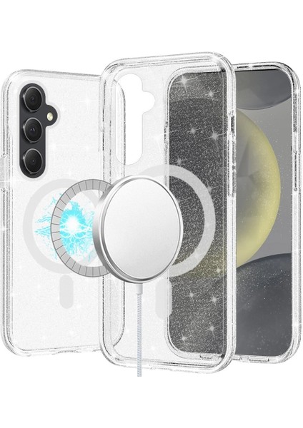 Samsung Galaxy S25 Plus Kılıf Simli Manyetik Şarj Ivy Pc Kapak