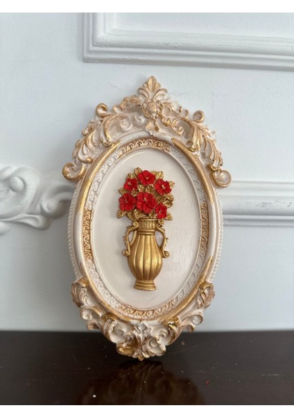 Krem Çiçekli Tablo 22CM