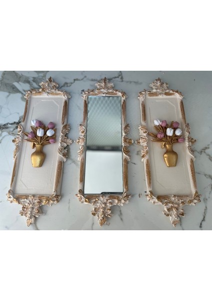Çiçekli Duvar Tablosu 3 Lü Set 46CM