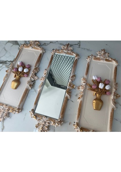 Çiçekli Duvar Tablosu 3 Lü Set 46CM