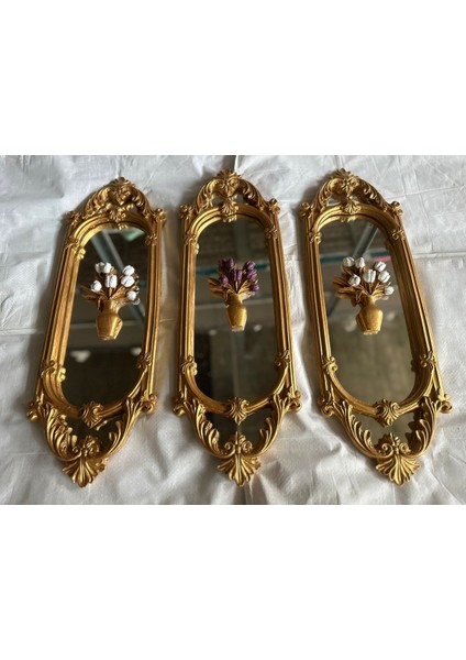 Özel Tasarım Ayna 3lü Set 70CM , Duvar Aynası Çiçekli Özel Tasarım fırsatları
