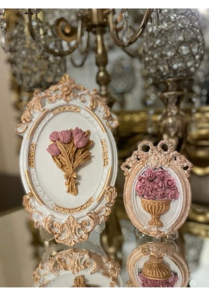 Çiçekli Beyaz Çerçeve Takımı 2 Li