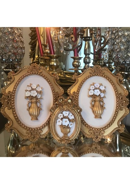 Çiçekli Çerçeveli Duvar Tablosu ve Masa Tablosu 3 Lü Set