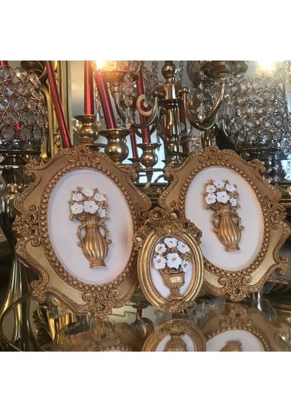 Çiçekli Çerçeveli Duvar Tablosu ve Masa Tablosu 3 Lü Set fiyatları