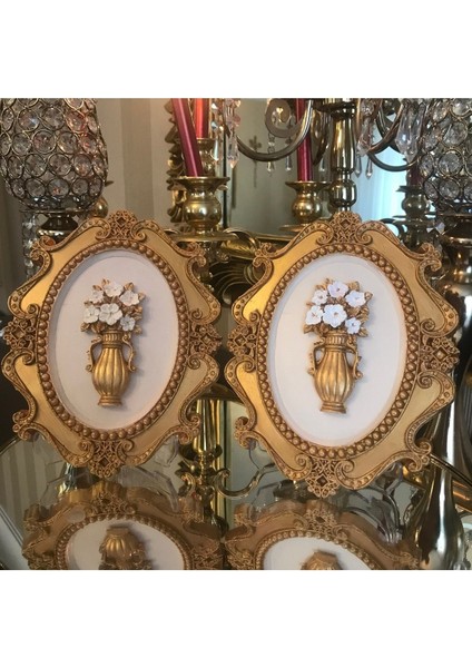 Çiçekli Çerçeveli Duvar Tablosu ve Masa Tablosu 3 Lü Set fırsatları