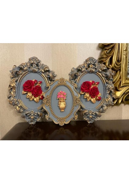 Dekoratif Duvar Tablosu 3 Lü Set , Duvar Dekorasyon Çiçekli Tablo