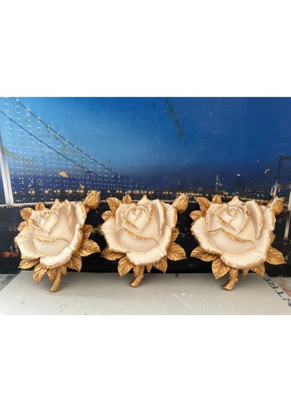 Krem Duvar Gül 3 Lü Set ,tasarım Duvar Çiçek