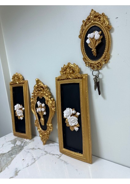 Çiçekli Tasarım Tablo ve Anahtarlık 4 Lü Set fiyatları