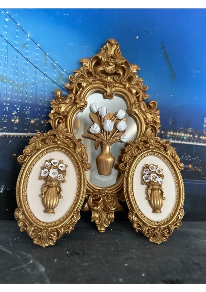 Çiçekli Duvar Tablo 3lü Set , Ortadaki Model Aynalı 3lü Set fırsatları