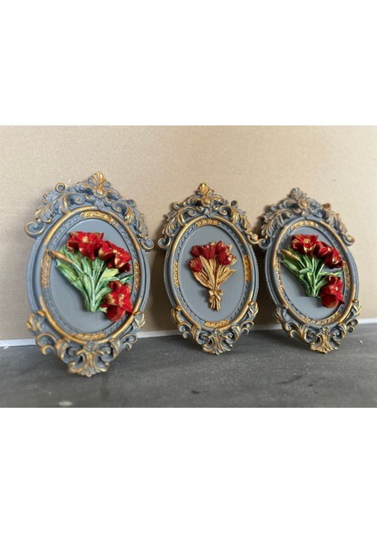 Çiçekli Dekoratif Duvar Tablo 3 Lü Set modelleri