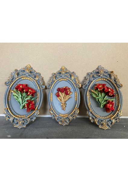 Çiçekli Dekoratif Duvar Tablo 3 Lü Set fırsatları