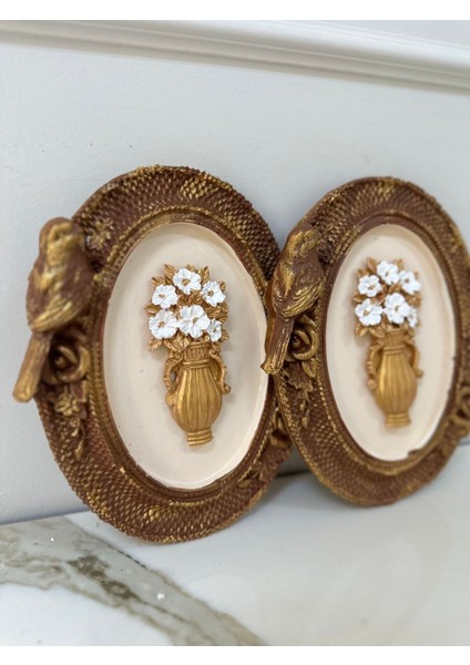 Dekoratif Özel Tasarım Kuş Detaylı Çiçekli Çerçeve , Masa Duvar Süs