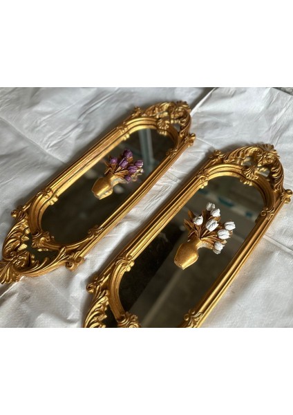 Çiçekli Aynalı Duvar Tablo 2li Set 70CM fiyatları