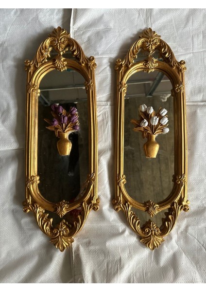 Çiçekli Aynalı Duvar Tablo 2li Set 70CM fırsatları