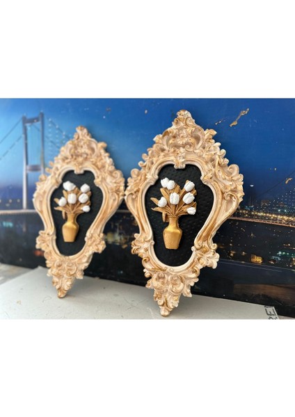 Çiçekli Duvar Tablo 2li Vintage Tarzı El Yapımı Duvar Dekoratif Tablo 42CM modelleri