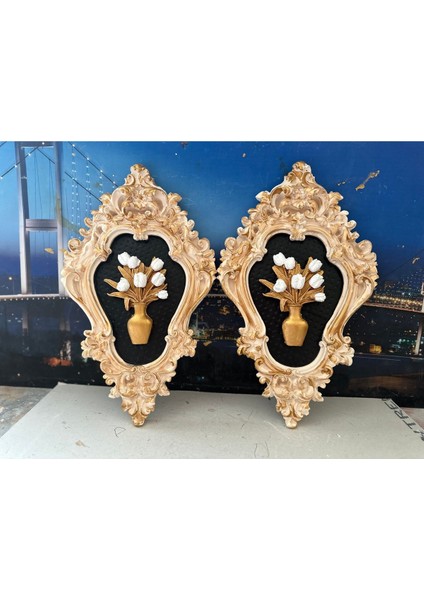 Çiçekli Duvar Tablo 2li Vintage Tarzı El Yapımı Duvar Dekoratif Tablo 42CM fırsatları