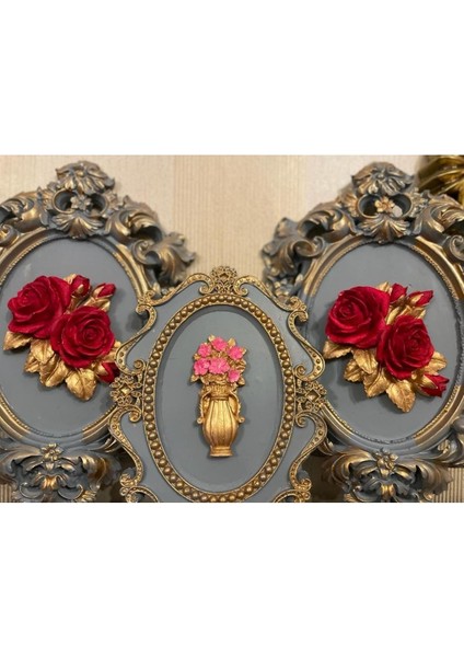 Dekoratif Duvar Tablosu 3 Lü Set , Duvar Dekorasyon Çiçekli Tablo modelleri