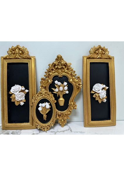 Çiçekli Tasarım Tablo ve Anahtarlık 4 Lü Set