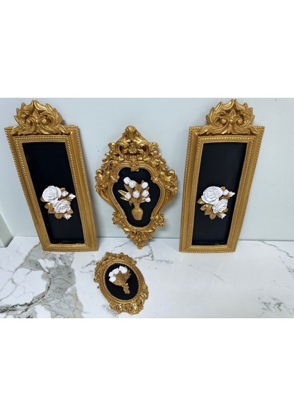 Çiçekli Tasarım Tablo ve Anahtarlık 4 Lü Set