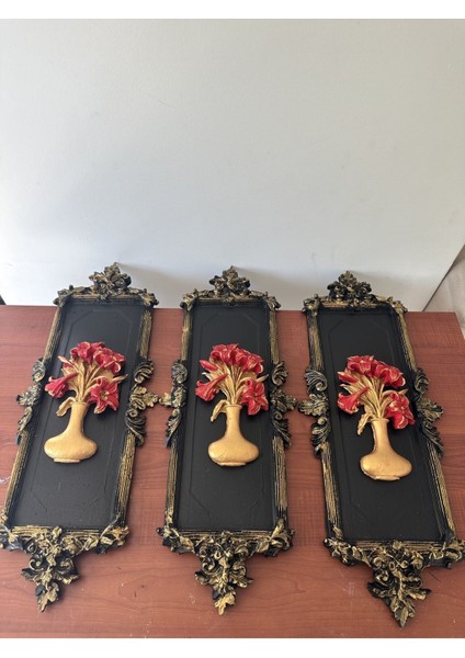 Duvar Dekorasyon Ürünü , Özel Tasarım Sümbüllü Tablo 3 Lü Set