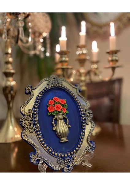 Lacivert Çiçekli Dekoratif Tablo