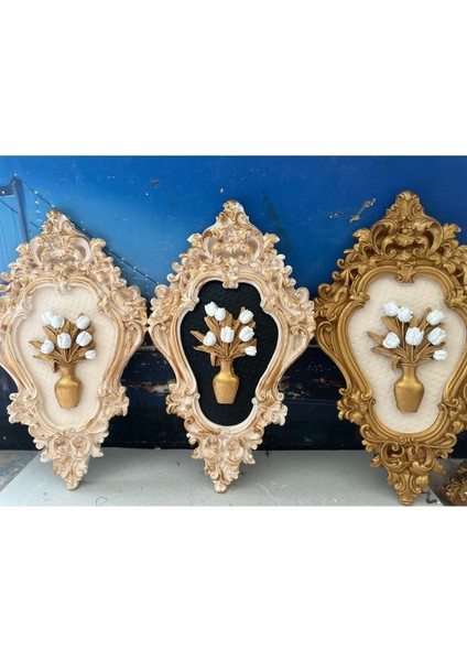 Çiçekli Duvar Tablo 42CM , El Yapımı Tablo 3lü Set