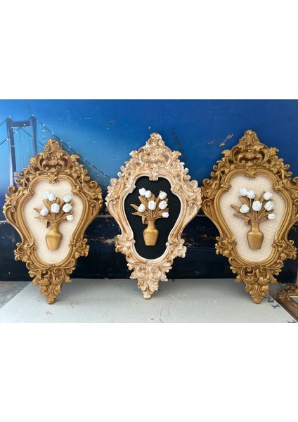 Çiçekli Duvar Tablo 42CM , El Yapımı Tablo 3lü Set modelleri