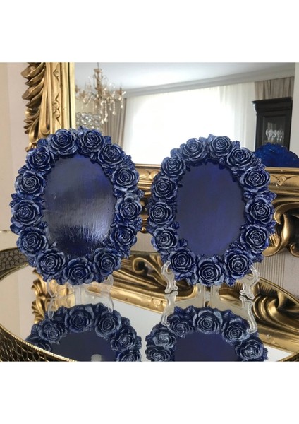 Lacivert Papatya Modeli Çerçeve 2 Li Set