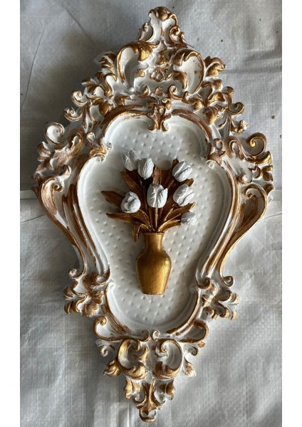 Beyaz Çiçekli Tablo , Özel Tasarım El Yapımı 42CM