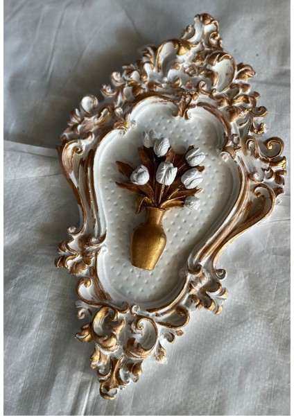 Beyaz Çiçekli Tablo , Özel Tasarım El Yapımı 42CM modelleri