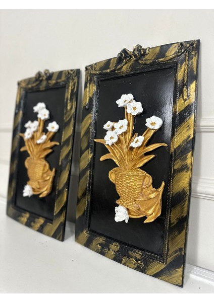 Çiçekli Duvar Tablo 2li Set Dekoratif El Yapımı 50X33CM fiyatları