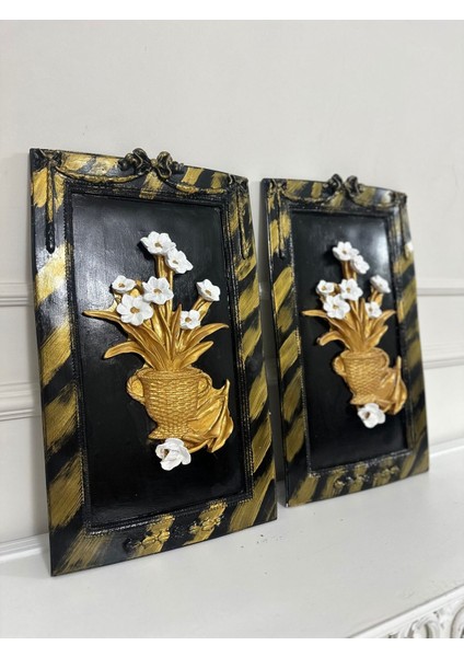 Çiçekli Duvar Tablo 2li Set Dekoratif El Yapımı 50X33CM modelleri