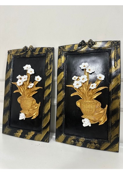 Çiçekli Duvar Tablo 2li Set Dekoratif El Yapımı 50X33CM fırsatları