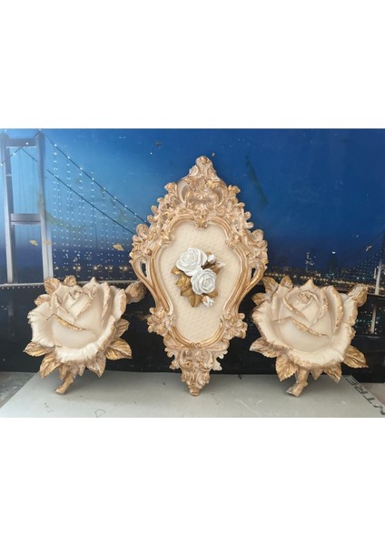 Gül ve Çiçekli Tablo Dekor 3lü Set