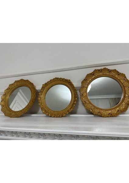 Ayna 3lü Dekoratif Yuvarlak Duvar Aynası 30CM