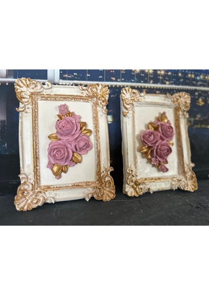 Çiçekli Dekoratif Duvar Tablo 2li Set 22CM